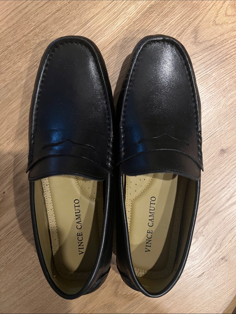 Vince Camuto Black Leather Slip-On Penny Loafers
